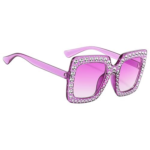 Übergroße Bling -Sonnenbrille - Mode Strassrahmen Brillen, stilvolles quadratisches Design, komfortable UV -Blockierungsschuhes, Uniquee Decorative Vision Accessoire | Trendige funkelnde Brille Sommer von Generisch