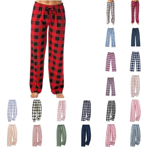 Übergroße Schlafanzughose Damen Kariert Bequeme Übergangssaison Sport Haushose Schlafhose Yogahose Stretch Freizeithose Bequeme Pyjamahose Stretch Freizeithose Weich Schlafhose Hose (A2-Black, XXL) von Generisch