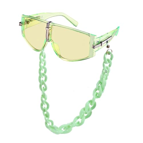 Übergroße Steampunk-Sonnenbrille mit Kette für Damen, Sport-Sonnenbrille für Herren, C10 Grün / Gelb, Einheitsgröße Übergroße Steampunk-Sonnenbrille mit Kette für Damen, Sport-Sonnenbrille für Herren, C10 Grün / Gelb, Einheitsgröße von Generisch