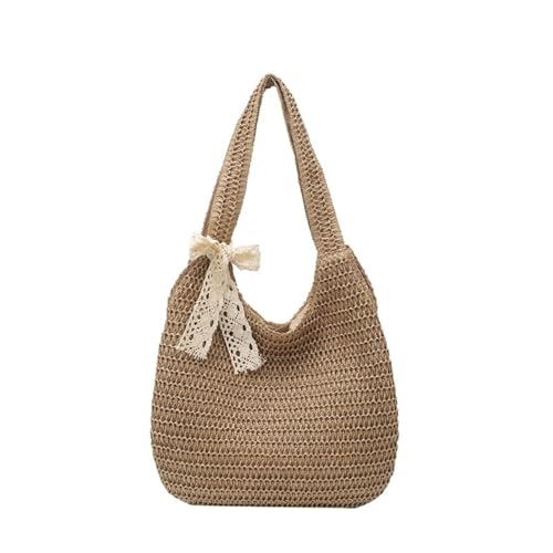 Übergroße gewebte Sommer-Stricktasche; geräumige Schultertasche für Reisen, Strand und Einkaufen, Khaki mit Schal, 35.0*30.0*1.0 von Generisch