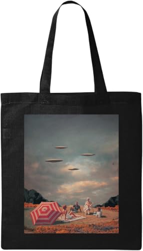 UFO Alien Invasion Retro-Stil Vintage Poster Natürliche ökologische Baumwolle Tragetasche Schwarz, Schwarz , Einheitsgröße UFO Alien Invasion Retro-Stil Vintage Poster Natürliche ökologische Baumwolle Tragetasche Schwarz, Schwarz , Einheitsgröße von Generisch
