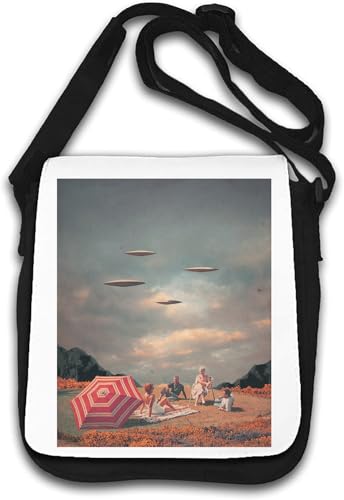 UFO Alien Invasion Retro Style Vintage Poster Schultertasche Weiß von Generisch