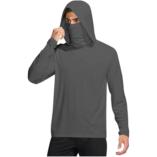 UPF 50+ Herren T-Shirt Langarm mit Maske Kapuzenpullover Rashguard Atmungsaktiv Shirt Sommer Strand Sonnenschutz UV Schutz Hoodie für Angeln Surfen Rash Guard von Generisch