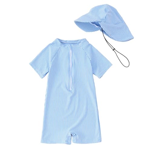 UV Badebekleidung Baby Badeanzug mit Sonnenhut UPF 50+ Schutzkleidung mit Reißverschluss UV Anzug Langarm Cartoon Einteiler Unisex Neoprenanzug Schwimmanzug Badeanzug für Junge Mädchen Badekleider von Generisch