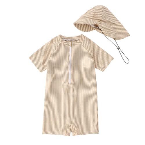UV Badebekleidung Baby Badeanzug mit Sonnenhut UPF 50+ Schutzkleidung mit Reißverschluss UV Anzug Langarm Cartoon Einteiler Unisex Neoprenanzug Schwimmanzug Badeanzug für Junge Mädchen Badekleider von Generisch