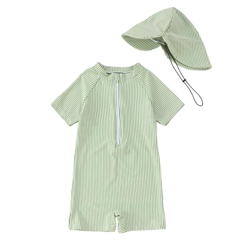 UV Badebekleidung Baby Badeanzug mit Sonnenhut UPF 50+ Schutzkleidung mit Reißverschluss UV Anzug Langarm Cartoon Einteiler Unisex Neoprenanzug Schwimmanzug Badeanzug für Junge Mädchen Badekleider von Generisch