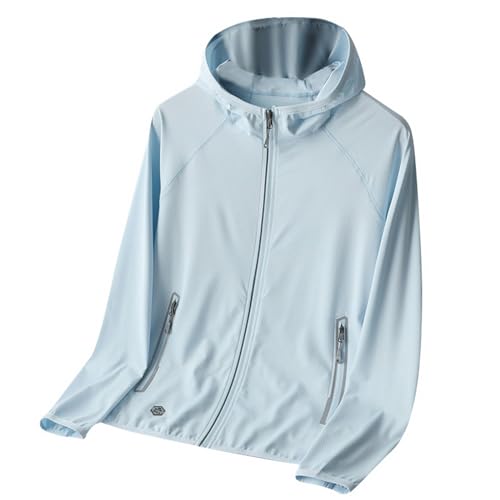 UV Schutzkleidung Damen Ice Silk Atmungsaktive Leichte Sport Jacke Sonnenschutz Hoodie Full Zip Laufshirt Langarm Sun Shirt Sportshirt Für Running Wandern Outdoor Surfen Mit Taschen Hellblau 3XL von Generisch