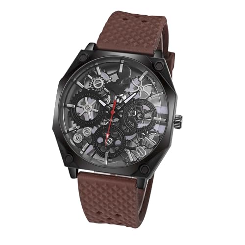 Uhr für Herren Herrenuhr Business Wear Luxusuhr Casual Edelstahl Kreative Herren Schwarze Uhr Digitaluhr Damen Wasserdicht Weinrot (D, One Size) von Generisch