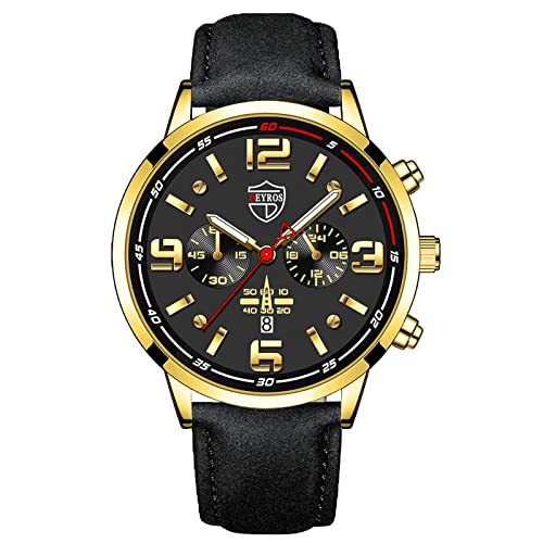 Uhr für Herren Mode Sport Herrengehäuse aus rostfreiem Stahl Lederarmband Andockuhr Kinder Armbanduhr Ohne Batterie (E, One Size) von Generisch