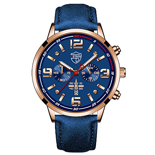 Uhr für Herren Mode Sport Herrengehäuse aus rostfreiem Stahl Lederarmband Andockuhr Kinder Armbanduhr Ohne Batterie (F, One Size) von Generisch