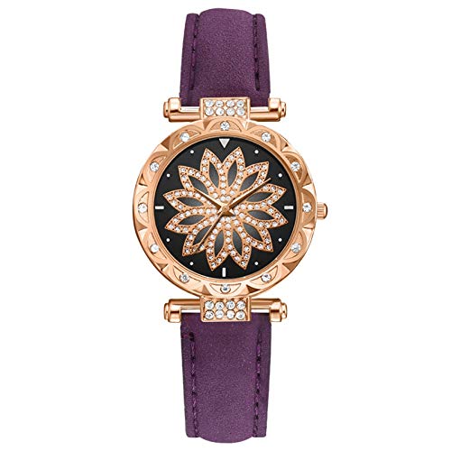 Uhren Herren Star Strap Watch Zifferblatt Armband Damen SetGift Blatt Quarz Damenuhr Damen Analog Quarz Armbanduhr mit Edelstahlarmband (Purple, One Size) von Generisch