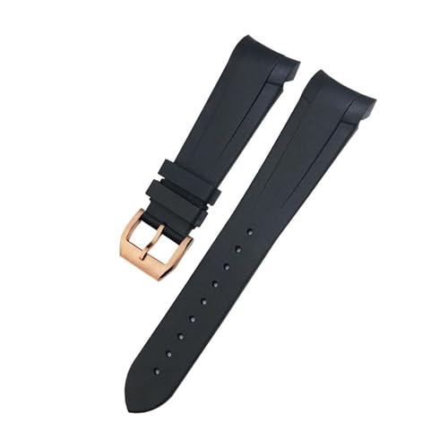 Uhrenarmband aus Naturkautschuk mit gebogenem Ende, 22 mm, 20, for Tudor 41 Black Bay, schwarz, grün, blau, Silikonarmband(Black rosegold,20mm) von Generisch