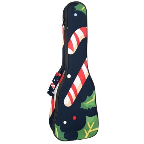 Ukulelentasche, 58,4 cm, Weihnachts-Süßigkeitenstange und Stechpalmenblätter, Polsterung, Ukulelen-Abdeckung mit Stauraum und dickem Griff, Mehrfarbig 03, 25.9x9x3.1in/66x23x8cm, Taschen-Organizer von Generisch