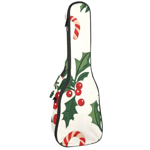 Ukulelentasche, 58,4 cm, Weihnachts-Süßigkeitenstange und Stechpalmenblätter, Polsterung, Ukulelen-Abdeckung mit Stauraum und dickem Griff, Mehrfarbig 04, 25.9x9x3.1in/66x23x8cm, Taschen-Organizer von Generisch