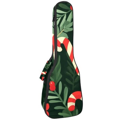 Ukulelentasche, 58,4 cm, Weihnachts-Süßigkeitenstange und Stechpalmenblätter, Polsterung, Ukulelen-Abdeckung mit Stauraum und dickem Griff, Multicolor 01, 25.9x9x3.1in/66x23x8cm, Taschen-Organizer von Generisch