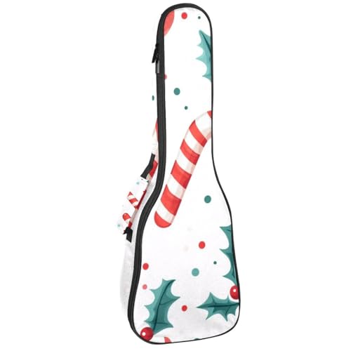 Ukulelentasche, 58,4 cm, Weihnachts-Süßigkeitenstange und Stechpalmenblätter, Polsterung, Ukulelen-Abdeckung mit Stauraum und dickem Griff, Multicolor 08, 25.9x9x3.1in/66x23x8cm, Taschen-Organizer von Generisch