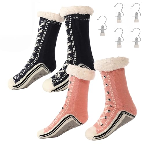 Ultra-Thick Cashmere Slipper Home Socks for Women with Non-Slip Grips - Warm Plush Thermal House Socks (2PSC-10, Eine Größe, Erwachsene, Damen, 35, Numerisch (von/bis), EU Schuhgrößensystem, 40, M) von Generisch