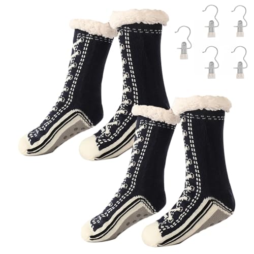 Ultra-Thick Cashmere Slipper Home Socks for Women with Non-Slip Grips - Warm Plush Thermal House Socks (2PSC-12, Eine Größe, Erwachsene, Damen, 35, Numerisch (von/bis), EU Schuhgrößensystem, 40, M) von Generisch