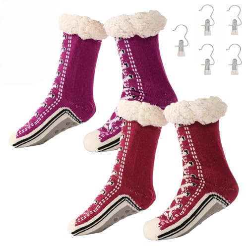 Ultra-Thick Cashmere Slipper Home Socks for Women with Non-Slip Grips - Warm Plush Thermal House Socks (2PSC-4, Eine Größe, Erwachsene, Damen, 35, Numerisch (von/bis), EU Schuhgrößensystem, 40, M) von Generisch