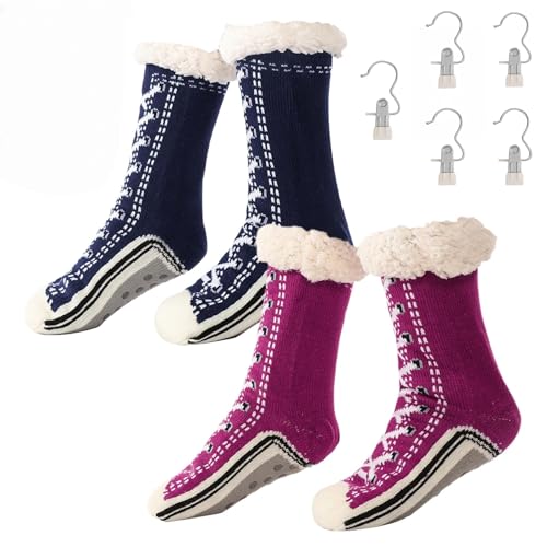 Ultra-Thick Cashmere Slipper Home Socks for Women with Non-Slip Grips - Warm Plush Thermal House Socks (2PSC-5, Eine Größe, Erwachsene, Damen, 35, Numerisch (von/bis), EU Schuhgrößensystem, 40, M) von Generisch
