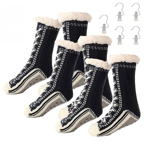 Ultra-Thick Cashmere Slipper Home Socks for Women with Non-Slip Grips - Warm Plush Thermal House Socks (3PSC 1, Eine Größe, Erwachsene, Damen, 35, Numerisch (von/bis), EU Schuhgrößensystem, 40, M) von Generisch