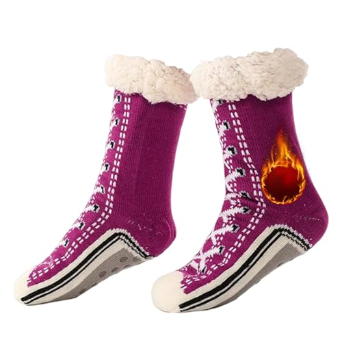 Ultradicke Kaschmir-Hausschuhsocken, Toselfwith Kaschmir-Hausschuhsocken mit Greifern für Damen (Dunkelviolett, Erwachsene, Einheitsgröße, Alphanumerisch, EU Schuhgrößensystem, M) von Generisch