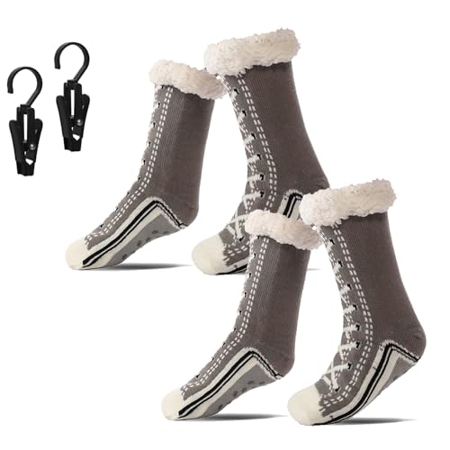 Ultradicke Kaschmir-Hausschuhsocken, rutschfeste Haussocken für Damen Herren, Winterschuhe für den Innenbereich (2 Pcs H, Erwachsene, Damen, Einheitsgröße, Alphanumerisch, EU Schuhgrößensystem, M) von Generisch