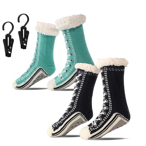 Ultradicke Kaschmir-Hausschuhsocken, rutschfeste Haussocken für Damen Herren, Winterschuhe für den Innenbereich (2 Pcs L, Erwachsene, Damen, Einheitsgröße, Alphanumerisch, EU Schuhgrößensystem, M) von Generisch