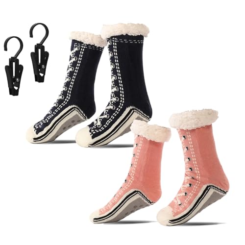 Ultradicke Kaschmir-Hausschuhsocken, rutschfeste Haussocken für Damen Herren, Winterschuhe für den Innenbereich (2 Pcs Q, Erwachsene, Damen, Einheitsgröße, Alphanumerisch, EU Schuhgrößensystem, M) von Generisch