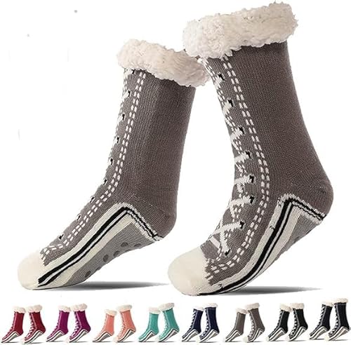 Ultradicke Kaschmir-Haussocken, warm, rutschfest, gemütlich, flauschige Haussocken für Damen, grau, 43 EU von Generisch