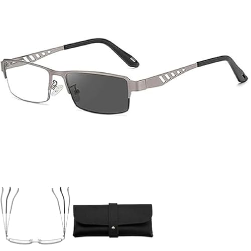 Ultraleichte multifokale photochrome Lesebrille - 3-in-1-Blaulichtblocker, automatisch dimmende Gläser für den Innen- und Außenbereich (Grau,3.0) von Generisch