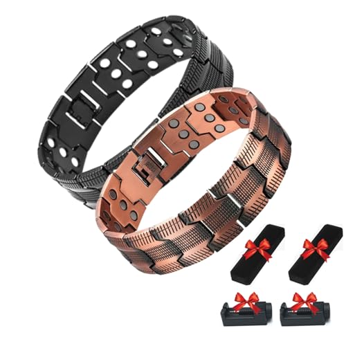Ultrastarkes magnetisches Kupferarmband herren, magnetische Kupferarmbänder für Männer, verstellbares Armband (Kupfer+Schwarz) von Generisch