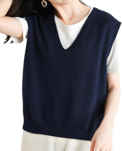 Ultraweiche Damen-Strickweste mit V-Ausschnitt, einfarbig, ärmellos, Pullover, Strickpullover, Weste, V-Ausschnitt, blau, XXL Ultraweiche Damen-Strickweste mit V-Ausschnitt, einfarbig, ärmellos, Pullover, Strickpullover, Weste, V-Ausschnitt, blau, XXL von Generisch