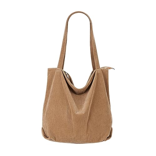 Umhängetasche Damen Frühling und Herbst Freizeit Solid Cord Große Kapazität Wasserdicht Retro Vielseitige Reißverschluss Schultertasche Schultertasche Schultertasche, khaki, Einheitsgröße von Generisch