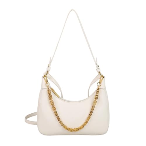 Umhängetasche Damen Handtasche PU Leder, Trendy Achsel Tasche, Y2k Fashion Halbmond Crossbody Hobo Bag mit Reißverschluss-Geschenk für Weihnachten und Geburtstag-Weiß von Generisch