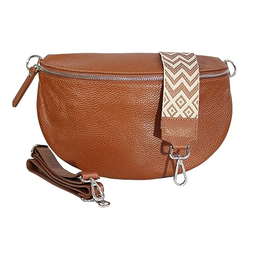 Umhängetasche Damen Stylisch ein crossbody bag damen 100% Leder Genuine Leder Bauchtasche Sehr schone Crossbag Crossbody Bag damen Ledertasche Made in Italy (Braun) von Generisch