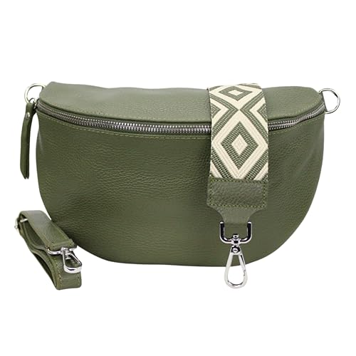 Umhängetasche Damen Stylisch ein crossbody bag damen Nappa Leder Genuine Leder Bauchtasche Sehr schone Crossbag Crossbody Bag damen Ledertasche Made in Italy (Khaki) von Generisch