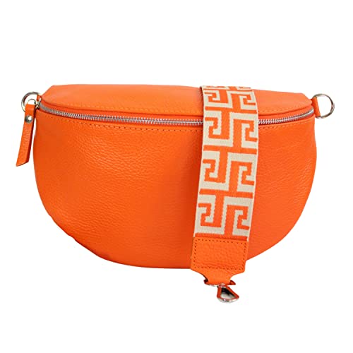 Umhängetasche Damen Stylisch ein crossbody bag damen Nappa Leder Genuine Leder Bauchtasche Sehr schone Crossbag Crossbody Bag damen Ledertasche Made in Italy (Orange) von Generisch