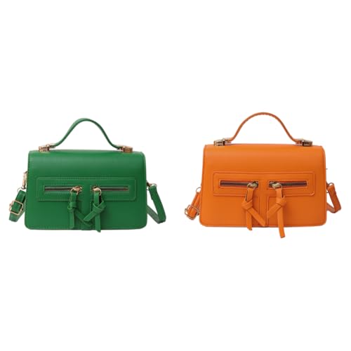 Umhängetasche aus PU-Leder für Damen mit mehreren Taschen, Geldbörsen, Tragegriff oben, für Arbeit und Reisen, Grün + Orange, 9.84x0.39x9.84inch von Generisch