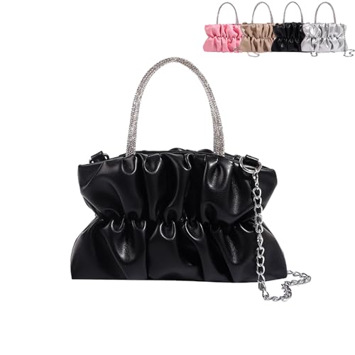 Umhängetasche für Damen Umhängetasche für Damen Plizierte Cloud Tasche Crossbody Kette Abend Abendessen Schultertasche Plissee wie Umhängetasche Handtasche Geldbörse für Dating Reise Arbeit (Black) von Generisch