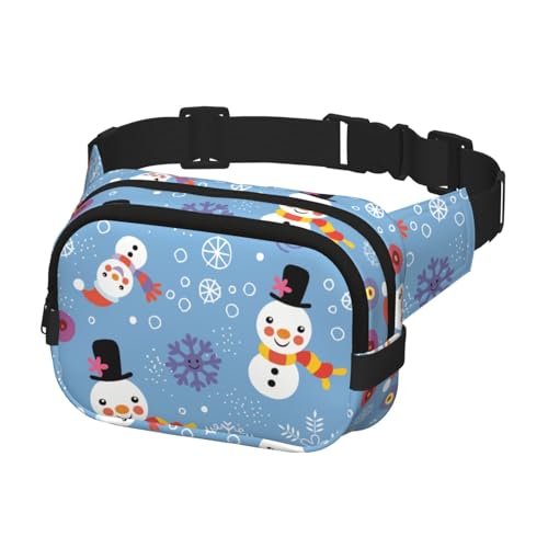 Umhängetasche für Damen und Herren, modische Gürteltasche zum Wandern, Laufen, Reisen, Weihnachten, Schneemann und Schneeflocken von Generisch