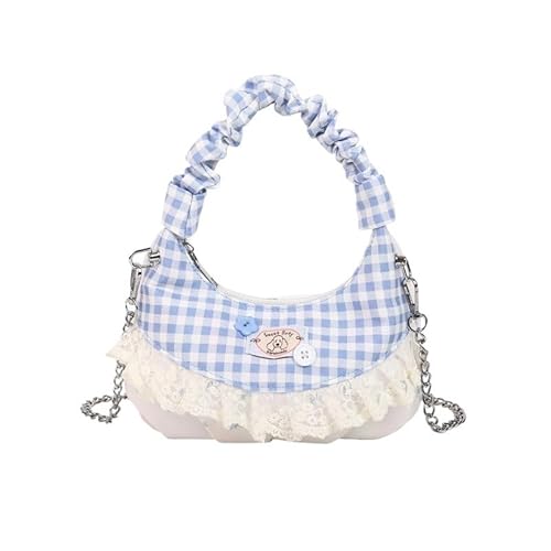 Umhängetasche mit französischem Blumenmuster, Spitze, klein, Sommer, kariert, Spleißkette, Crossbody-Tasche für Damen, einfarbig, Pink von Generisch