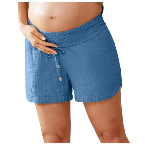 Umstandshose Sommer Umstandshose Damen Kurz Schwangerschaft Umstandsshorts Umstandsmode Hose Weites Bein Stoffhose Baumwoll-Shorts Lässig Freizeithose Kordelzug Elastische Taille Mit Taschen von Generisch