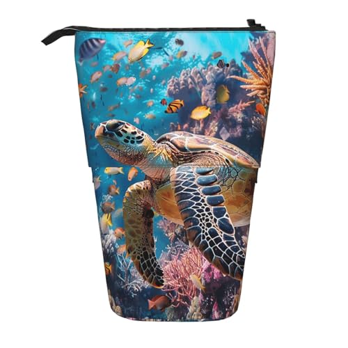 Undersea Turtle Seashell Stehendes Federmäppchen, Ozean-Tier-Stifttasche, Teleskop-Bleistifttasche, Pop-Up-Kosmetiktasche, Schreibwaren-Organizer für Schule, Büro, Reisen von Generisch