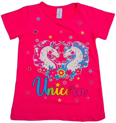 Unicorn Einhorn Kinder Mädchen Wende Pailletten Lang T-Shirt Bluse Kurzarm Tunika (Pink 6) von Generisch