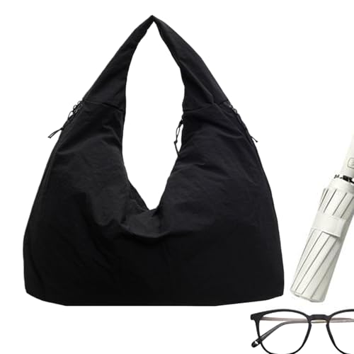 Unifarbene Taschen, einfache Drapierung Tasche | Nylon Laptop Tasche mit hoher Kapazität weibliche Kapazitätstasche, gewebte Umhängetasche, Schwarz, riferimento alla descrizione von Generisch