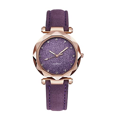 Unisex Analog Quarz Uhr Damen-Gürtelwaage Gepunktete kleine Uhr Sternuhr mattierter Punkt mit römischer Damenuhr Punktwaage Gürteluhr kleine Sternuhr (Purple, One Size) von Generisch
