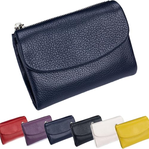 Unisex-Geldbörse Aus Genarbtem Leder, Echtes Leder Mit Kreditkartenfach, Wasserdicht Und Großzügiges Fassungsvermögen Weich Und Angenehm Anzufassen (Blau) von Generisch