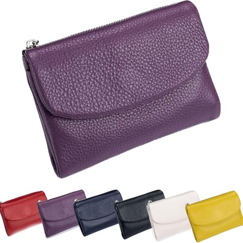 Unisex-Geldbörse Aus Genarbtem Leder, Echtes Leder Mit Kreditkartenfach, Wasserdicht Und Großzügiges Fassungsvermögen Weich Und Angenehm Anzufassen (Violett) von Generisch
