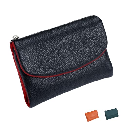 Unisex-Geldbörse Aus Kieselleder, Kleine Geldbörsen Für Damen, 5,3 Zoll Damen-Geldbörse Aus Echtem Leder Mit Kreditkartenhalter, Münzfach Und Geldfächern (Black 2) von Generisch